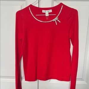 Chic Red Long Sleeve Top with Sparkling Accents